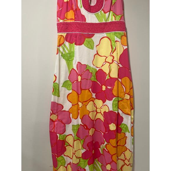 Vintage Lilly Pulitzer Maxi Dress Beaded Key Hole Pink Yellow Florals Size 8 JL - Picture 4 of 13